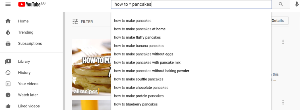 keyword research youtube pancake example