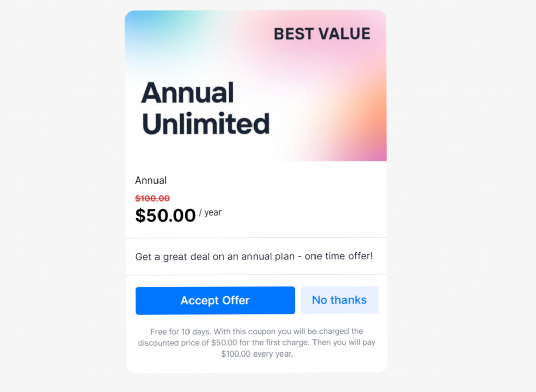 an image showing an example of an automated subscription upsell tool by Uscreen