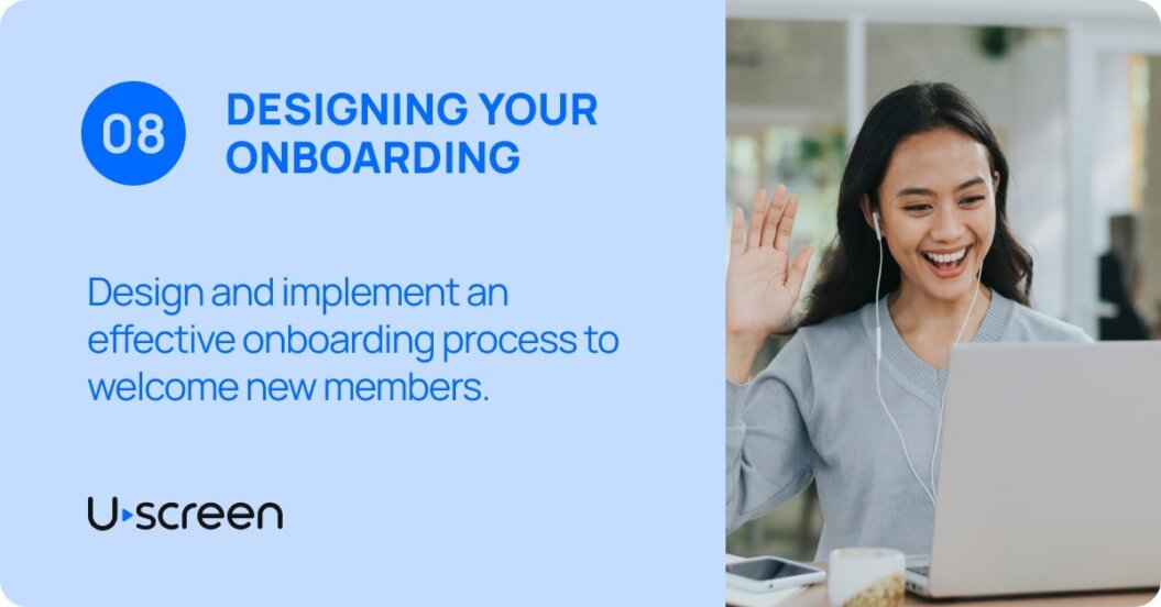 Uscreen's information on the eighth step about creating a successful video membership business which is designing your onboarding