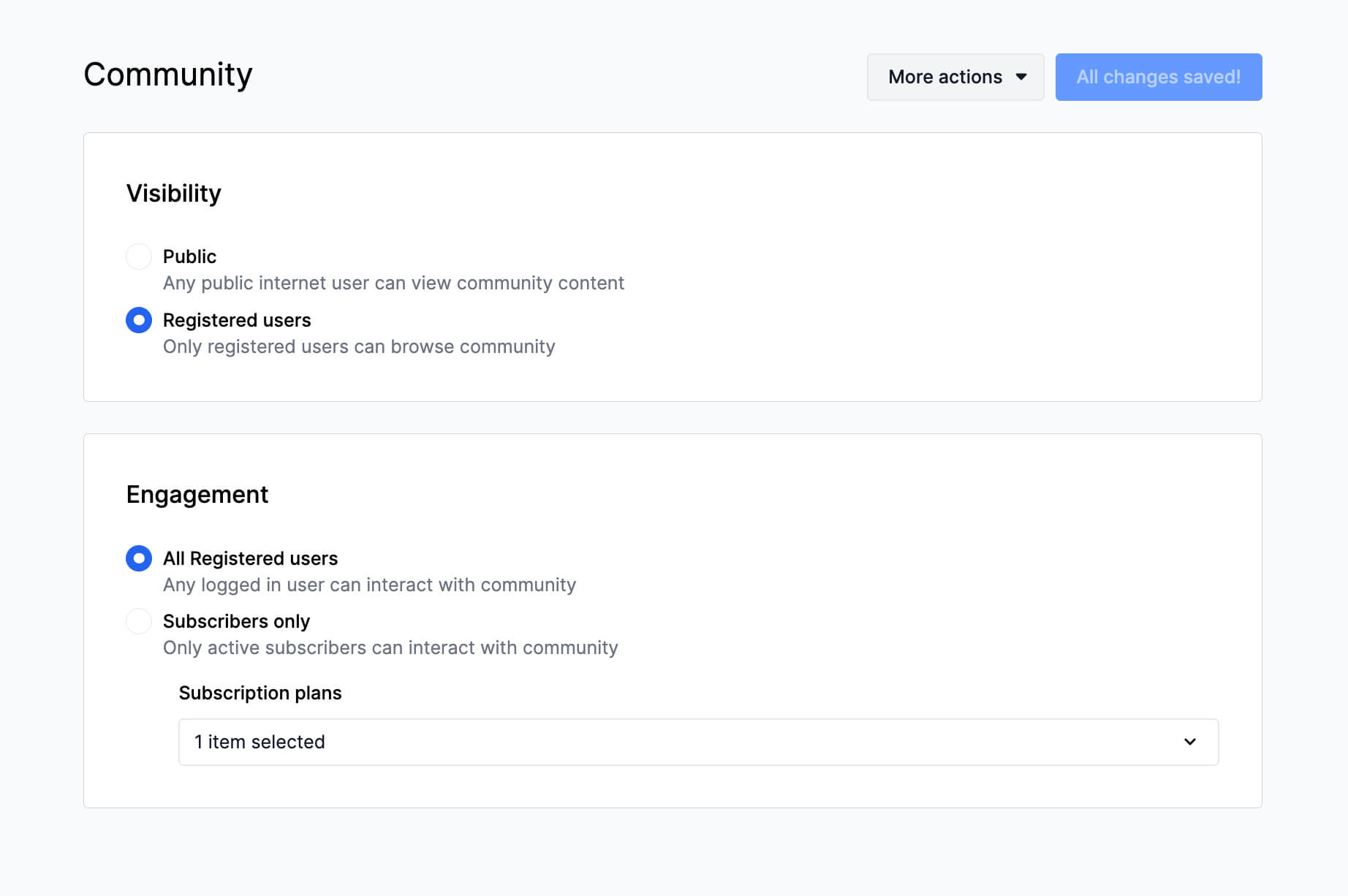 Uscreen's community setup admin area
